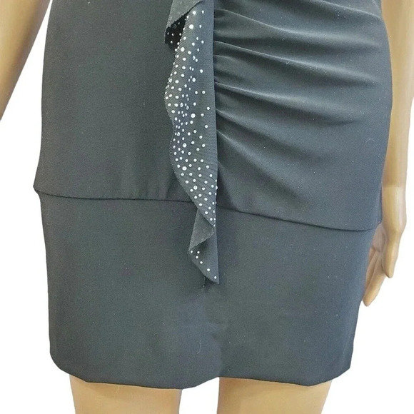 CANTATA Black Short Sleeve Ruffle Sparkle Sash Detail dress size M Bodycon - Picture 6 of 7